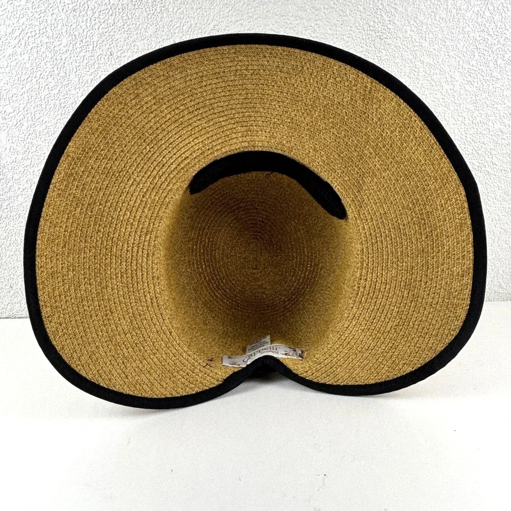 Cappelli Straworld Sun Hat Womens OS Tan Black Wide Brim Adjustable